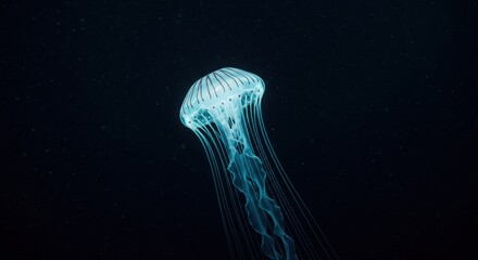Glowing bioluminescent jellyfish drifting gracefully in a dark and serene underwater environment