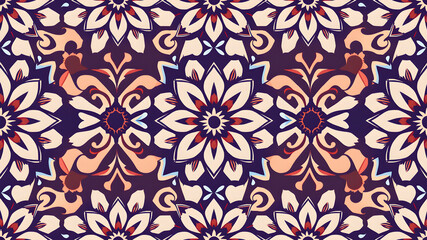 Seamless ethnic mughal floral motif on digital background pattern Abstract pattern. abstract floral and geometric print pattern for textile design and fabrics. Generative AI