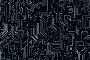 Abstract close-up of a glowing blue digital circuit board, showcasing intricate connections and technological design on a black background.
