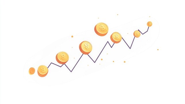 gold coins on upward trend line clip art preview