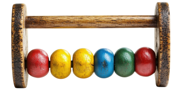 A Traditional Wooden Abacus with Colorful Beads, Perfect for Educational Purposes and Early Childhood Learning Activities.