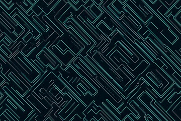 Abstract close-up of a glowing blue digital circuit board, showcasing intricate connections and technological design on a black background.
