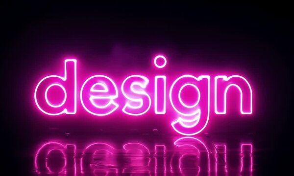 Neon glowing typography spelling "Design" in vibrant colors.