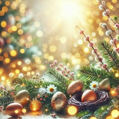 Obraz premium Spring background with blurred holiday vibes bringing joyful warmth and festive cheer to designs. Generative AI