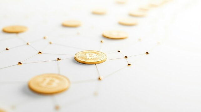 A scatterplot with golden coin points, market analysis concept, contemporary minimal design, isolated on white background 
