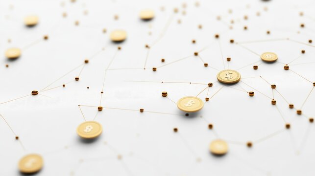 A scatterplot with golden coin points, market analysis concept, contemporary minimal design, isolated on white background 