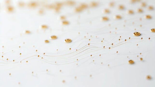 A scatterplot with golden coin points, market analysis concept, contemporary minimal design, isolated on white background 
