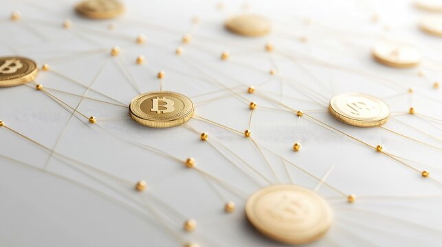 A scatterplot with golden coin points, market analysis concept, contemporary minimal design, isolated on white background 