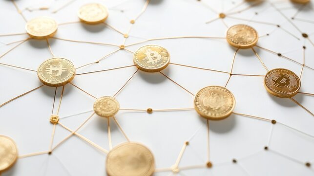 A scatterplot with golden coin points, market analysis concept, contemporary minimal design, isolated on white background 