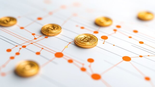 A scatterplot with golden coin points, market analysis concept, contemporary minimal design, isolated on white background 