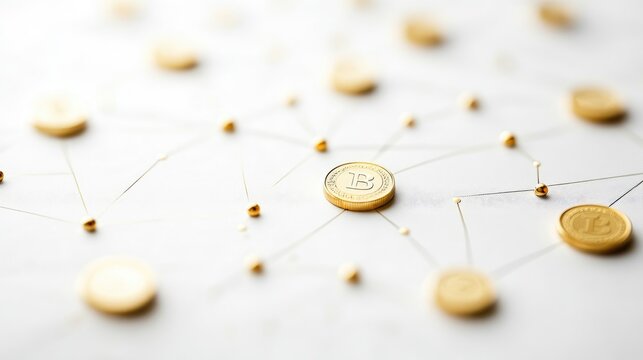 A scatterplot with golden coin points, market analysis concept, contemporary minimal design, isolated on white background 