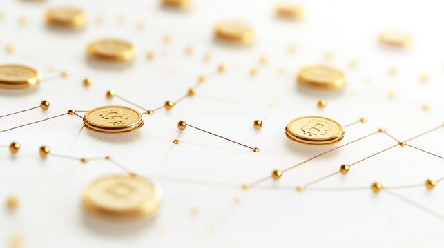 A scatterplot with golden coin points, market analysis concept, contemporary minimal design, isolated on white background 