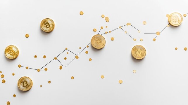 A scatterplot with golden coin points, market analysis concept, contemporary minimal design, isolated on white background 