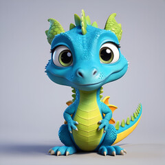 a cute adorable dragon lizard character  isolated on a solid background with a studio setup in a...