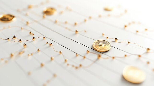 A scatterplot with golden coin points, market analysis concept, contemporary minimal design, isolated on white background 