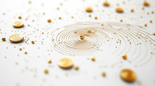 A scatterplot with golden coin points, market analysis concept, contemporary minimal design, isolated on white background 