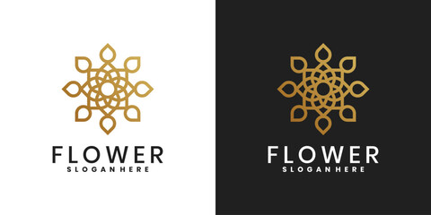 Abstract gold lotus logo design with linear style