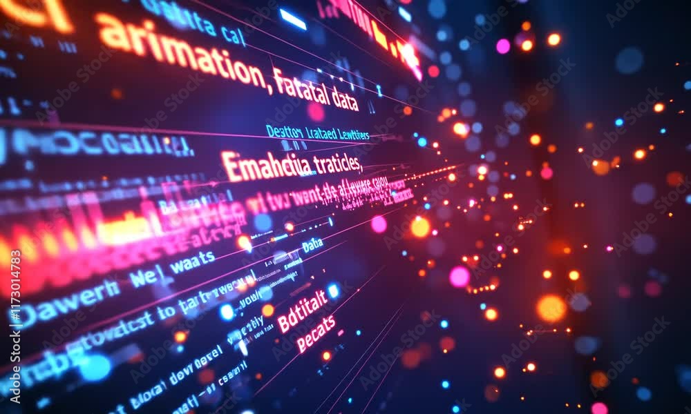 Poster abstract data stream visualizationneon glowing digital code animation futuristic technology backgrou
