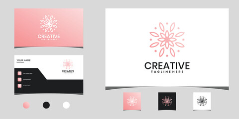 Elegant flower logo vector design with line art style