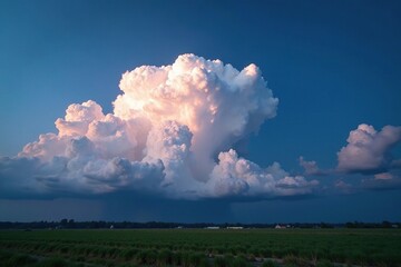 Awe-inspiring thunderstorm with towering cumulus clouds, mist, landscape, wind