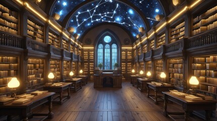 Fototapeta premium a grand magical library with towering book