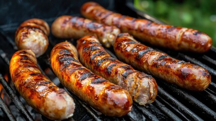 grilled sausages on the barbecue