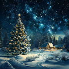 Fototapeta premium Christmas and New Year Wishes in the Peace of Snowy Serenity and Starry Skies