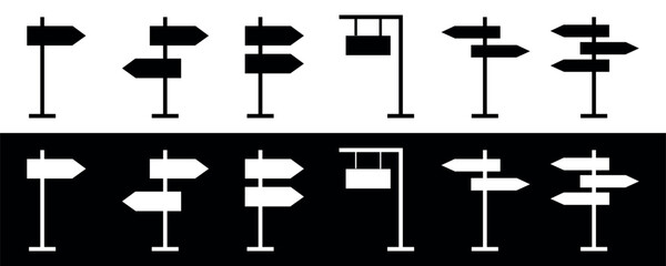 Minimalist Directional Signboard Designs. Vector Illustration isolated on black and white background.