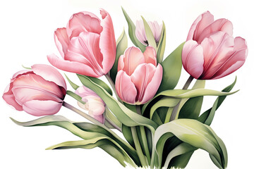 bouquet of pink tulips watercolor