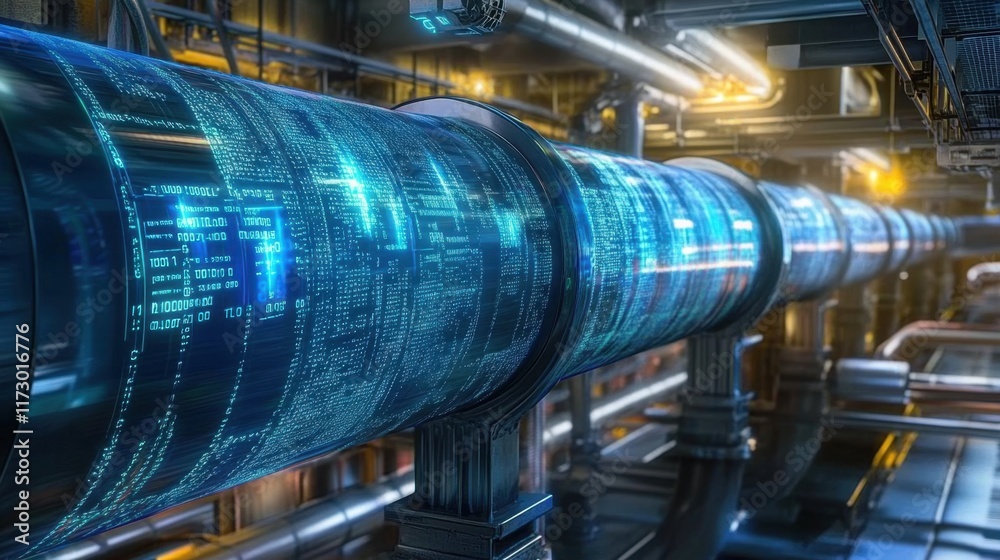 Poster futuristic data pipeline with digital streams and high-tech surroundings