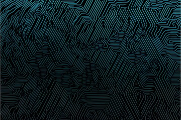 Obraz premium Abstract close-up of a glowing blue digital circuit board, showcasing intricate connections and technological design on a black background. 