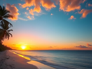 landscape of a tropical beach at sunset