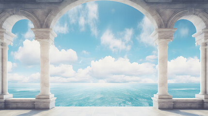 digital vintage style blue sky and ocean graphics poster background