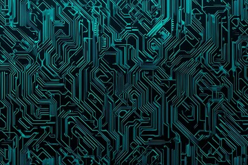 Abstract close-up of a glowing blue digital circuit board, showcasing intricate connections and technological design on a black background.
