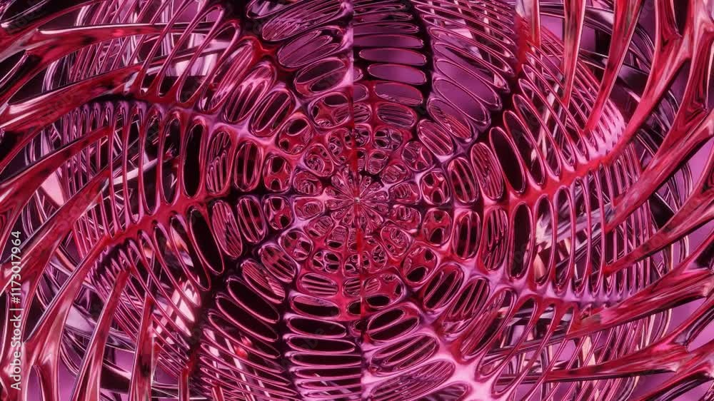 Wall mural abstract background 3d animation shiny glass and metal reflective objects movement rotation play of 