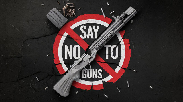 International day for disarmament and non-proliferation awareness banner. 5th March concept Say no to guns concept with broken hand gun, preventing and ending armed conflicts.
