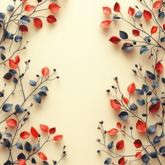 Elegant Minimalist Floral Frame with Red and Black Leaves for Easter Theme Celebration, Perfect for Inviting Creative Designs and Festive Occasions