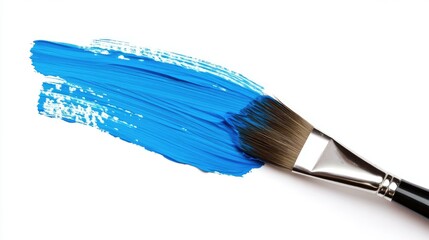 Hand painted stroke of blue paint brush isolated on white background