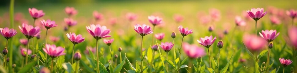 Fototapeta premium scattered pink centaurium erythraea flowers in the wild, field, flower arrangement, meadow flowers