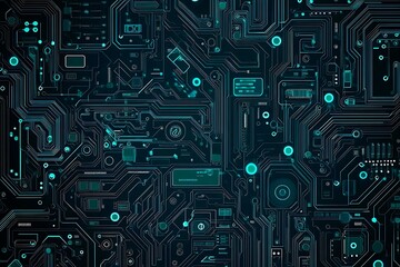 Abstract close-up of a glowing blue digital circuit board, showcasing intricate connections and technological design on a black background.
