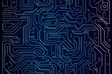 Abstract close-up of a glowing blue digital circuit board, showcasing intricate connections and technological design on a black background.
