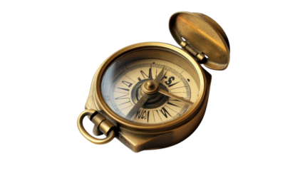 A vintage compass with a brass finish on a wooden surface: an ideal representation of exploration and navigation for various design projects..