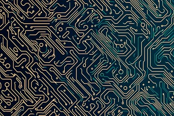 Obraz premium Abstract close-up of a glowing blue digital circuit board, showcasing intricate connections and technological design on a black background. 