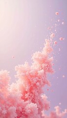 Fototapeta premium Soft peach dust specks drifting across a pale lavender-gray background, lavender, peach, soft