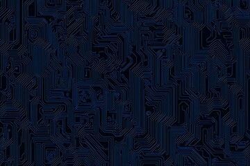 Fototapeta premium Abstract close-up of a glowing blue digital circuit board, showcasing intricate connections and technological design on a black background. 