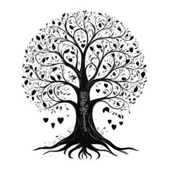 Family tree of life, black illustration on white background