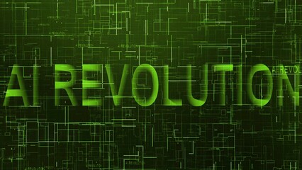 AI revolution text technology data line green color