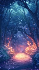 Enchanting Night Path Through a Mystical Forest