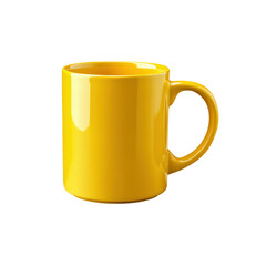 Vibrant yellow ceramic coffee mug featuring a durable handle, suitable for hot beverages. Isolated on transparent background, png.