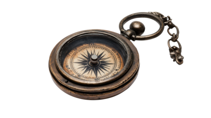 High-Quality Vintage Pocket Compass on a White Background Perfect for Travel Enthusiasts, Adventure Blogs, and Navigational Tool Illustrations.